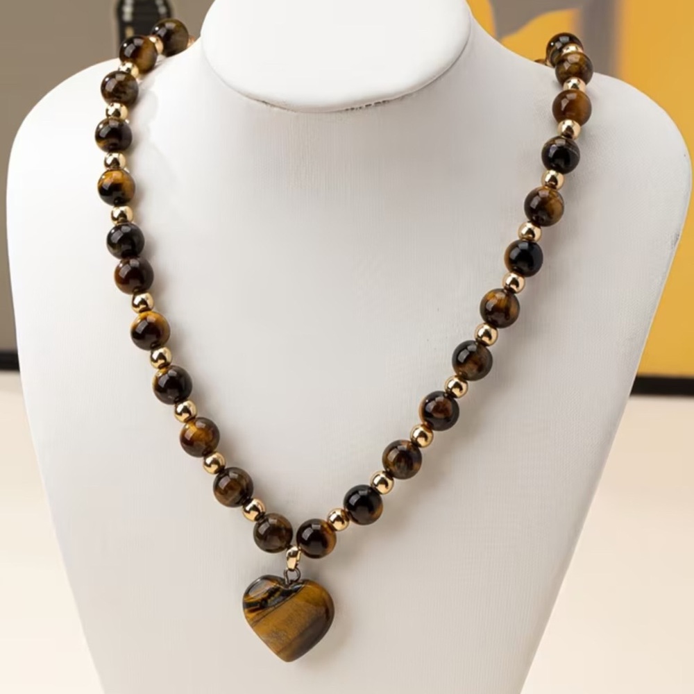 Elegant Tigers Eye Heart Necklace
